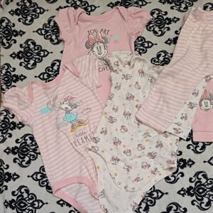 Disney Pink Minnie Mouse Baby One-Piece Bodysuits Set